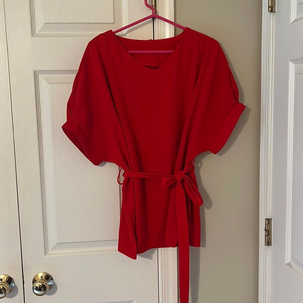XL Red Tie Waist Blouse